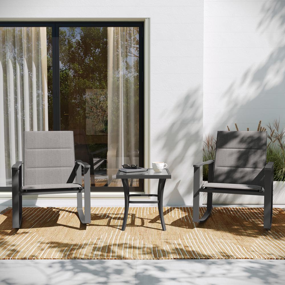 Modern 3 Piece Outdoor Rocking Chairs and Table Set - Flash Furniture