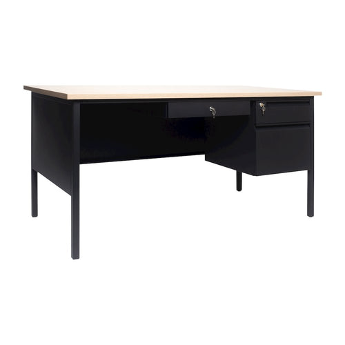 Contemporary 30x60 Commercial Grade Single Pedestal Desk with Drawers, White Oak - Flash Furniture