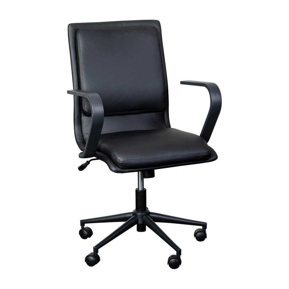 Mid-Back Designer Executive Office Chair with Black Base and Arms, Black - Flash Furniture