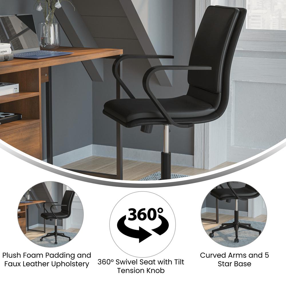 Mid-Back Designer Executive Office Chair with Black Base and Arms, Black - Flash Furniture