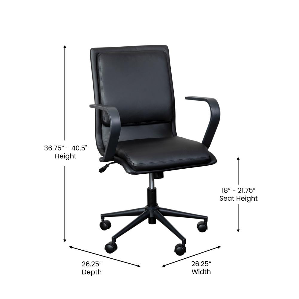 Mid-Back Designer Executive Office Chair with Black Base and Arms, Black - Flash Furniture