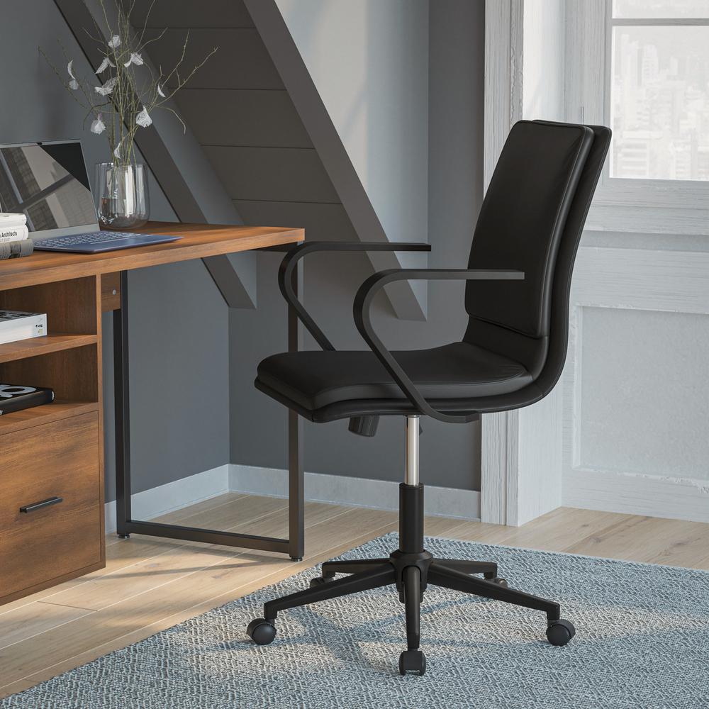 Mid-Back Designer Executive Office Chair with Black Base and Arms, Black - Flash Furniture