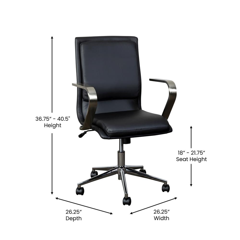 Mid-Back Executive Office Chair with Brushed Chrome Base and Arms, Black - Flash Furniture