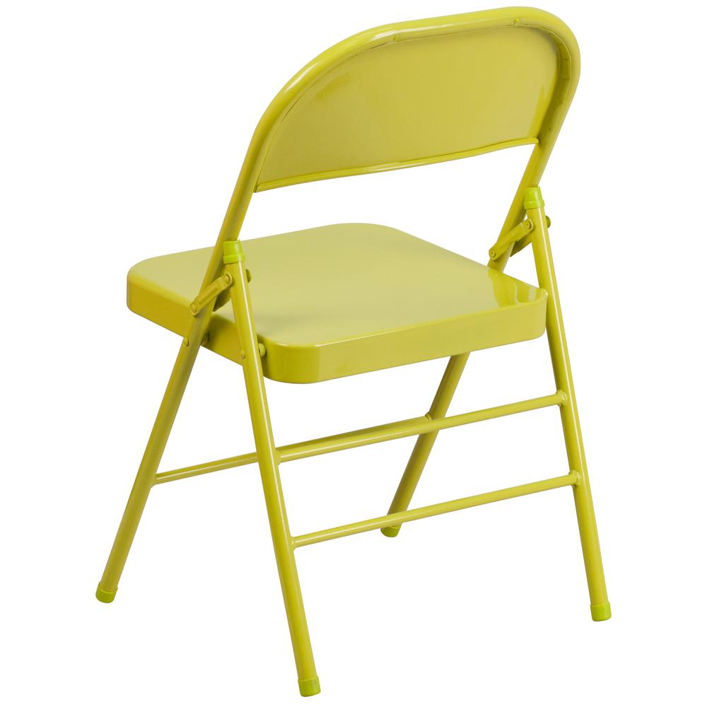 HERCULES COLORBURST Series Twisted Citron Triple Braced & Double Hinged Metal Folding Chair - Flash Furniture