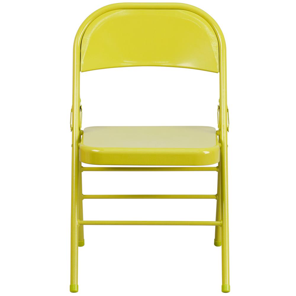 HERCULES COLORBURST Series Twisted Citron Triple Braced & Double Hinged Metal Folding Chair - Flash Furniture