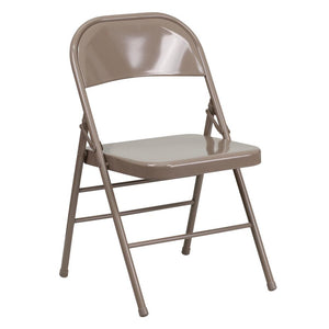 HERCULES Series Triple Braced & Double Hinged Beige Metal Folding Chair - Flash Furniture