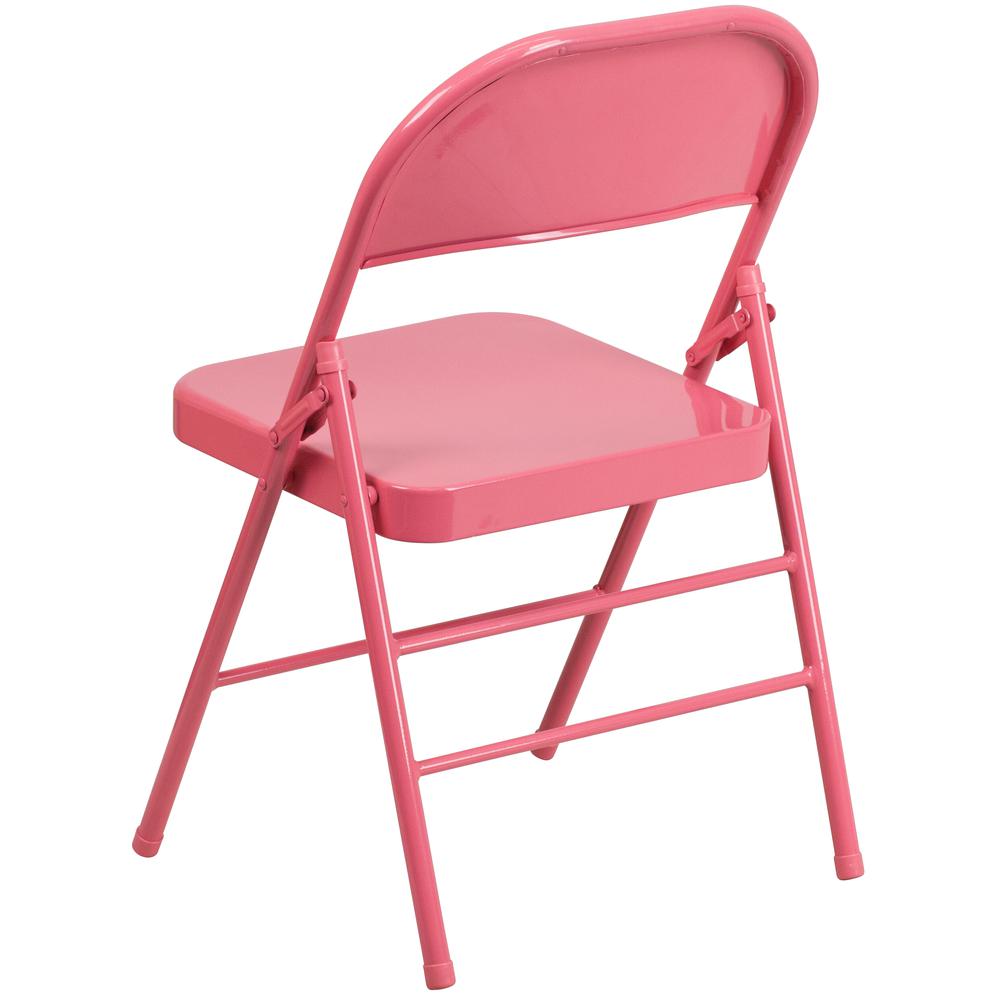 HERCULES COLORBURST Series Bubblegum Pink Triple Braced & Double Hinged Metal Folding Chair - Flash Furniture
