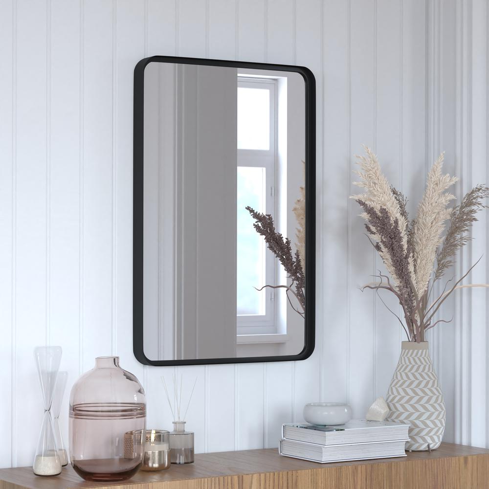 20'' x 30'' Decorative Wall Mirror - Rounded Corners, Matte Black - Flash Furniture