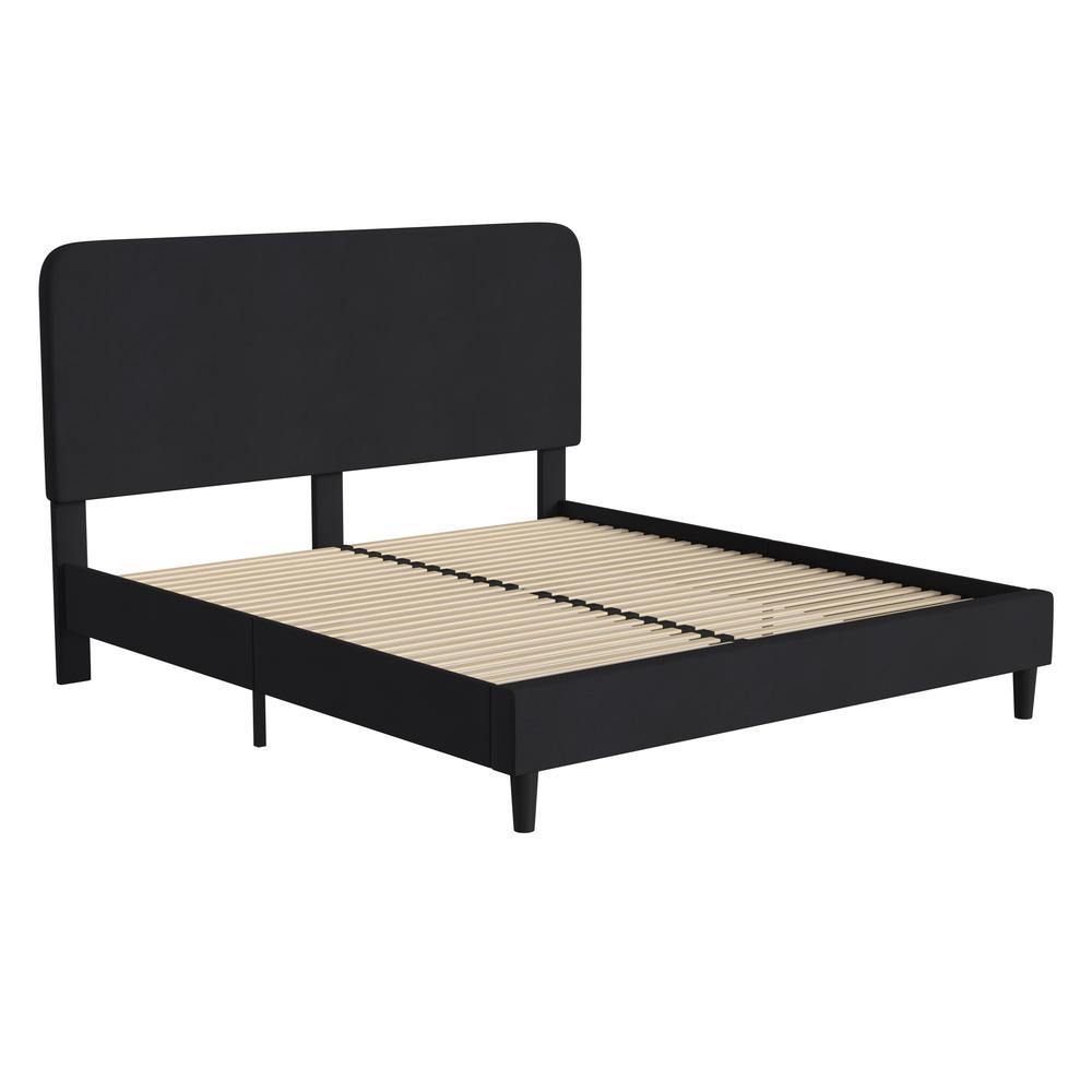 Charcoal King Fabric Upholstered Platform Bed - Headboard with Rounded Edges - Flash Furniture