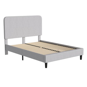 Light Grey Queen Fabric Upholstered Platform Bed - Headboard with Rounded Edges - Flash Furniture