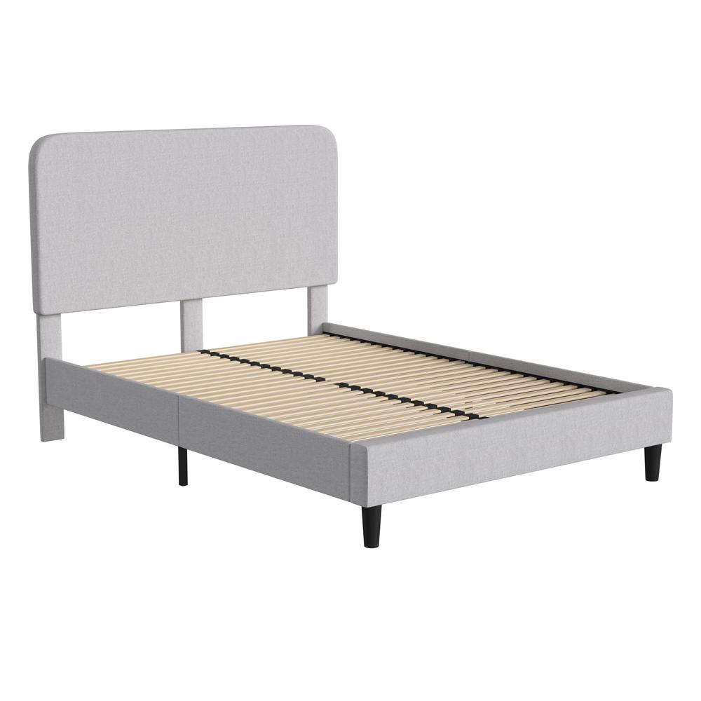 Light Grey Queen Fabric Upholstered Platform Bed - Headboard with Rounded Edges - Flash Furniture