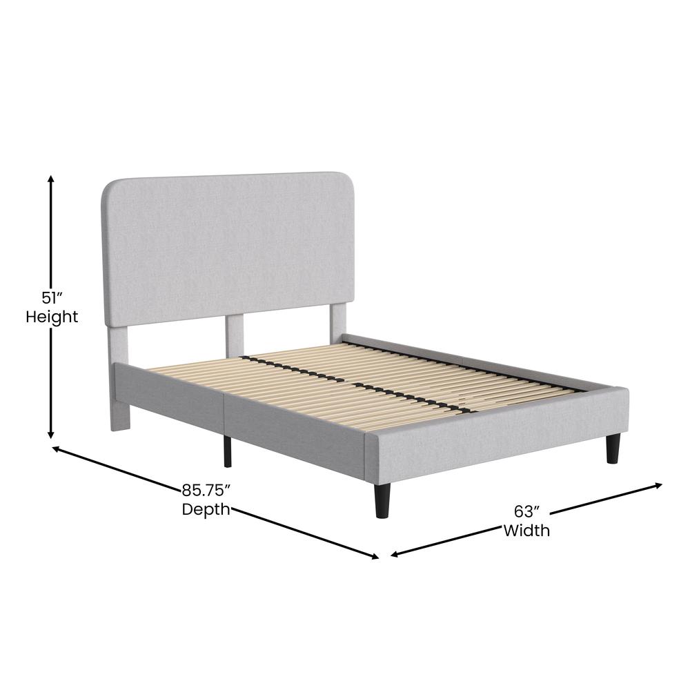 Light Grey Queen Fabric Upholstered Platform Bed - Headboard with Rounded Edges - Flash Furniture