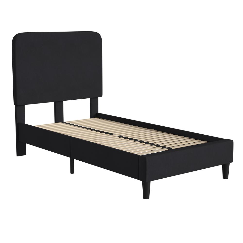 Charcoal Twin Fabric Upholstered Platform Bed - Headboard with Rounded Edges - Flash Furniture