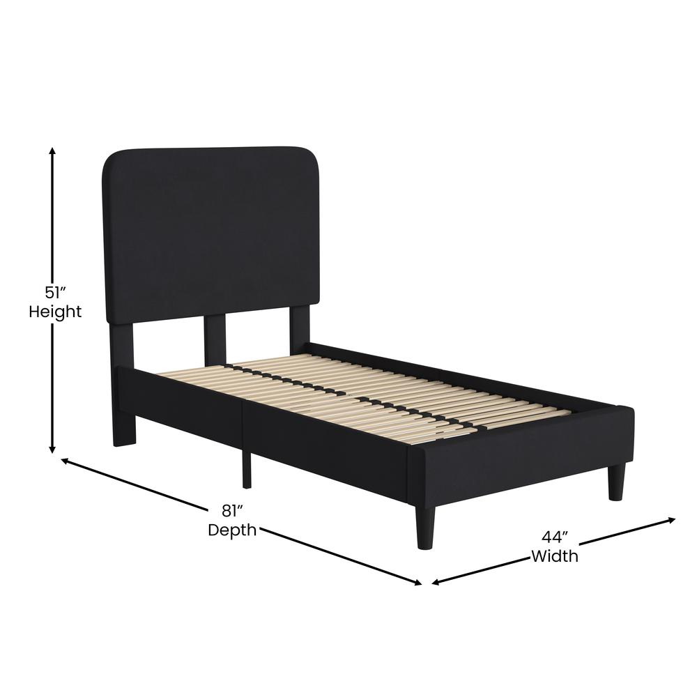 Charcoal Twin Fabric Upholstered Platform Bed - Headboard with Rounded Edges - Flash Furniture