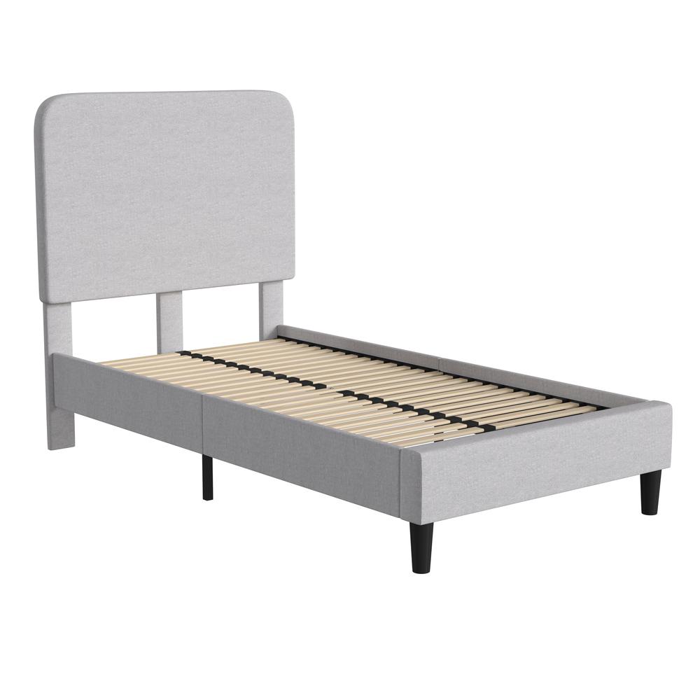 Light Grey Twin Fabric Upholstered Platform Bed - Headboard with Rounded Edges - Flash Furniture
