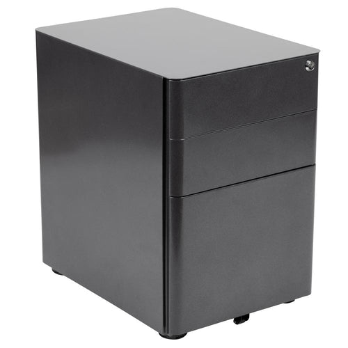 3-Drawer Mobile Locking Filing Cabinet with Anti-Tilt Mechanism, Black - Flash Furniture