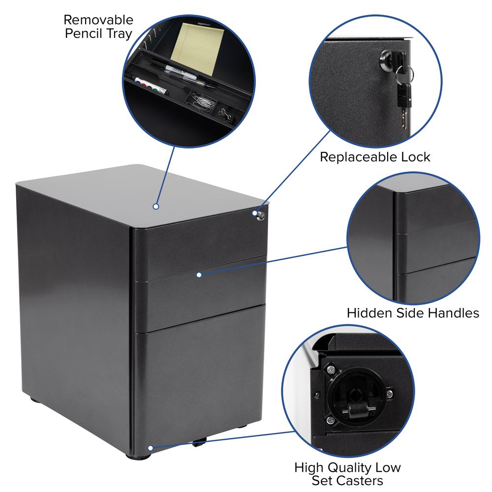 3-Drawer Mobile Locking Filing Cabinet with Anti-Tilt Mechanism, Black - Flash Furniture