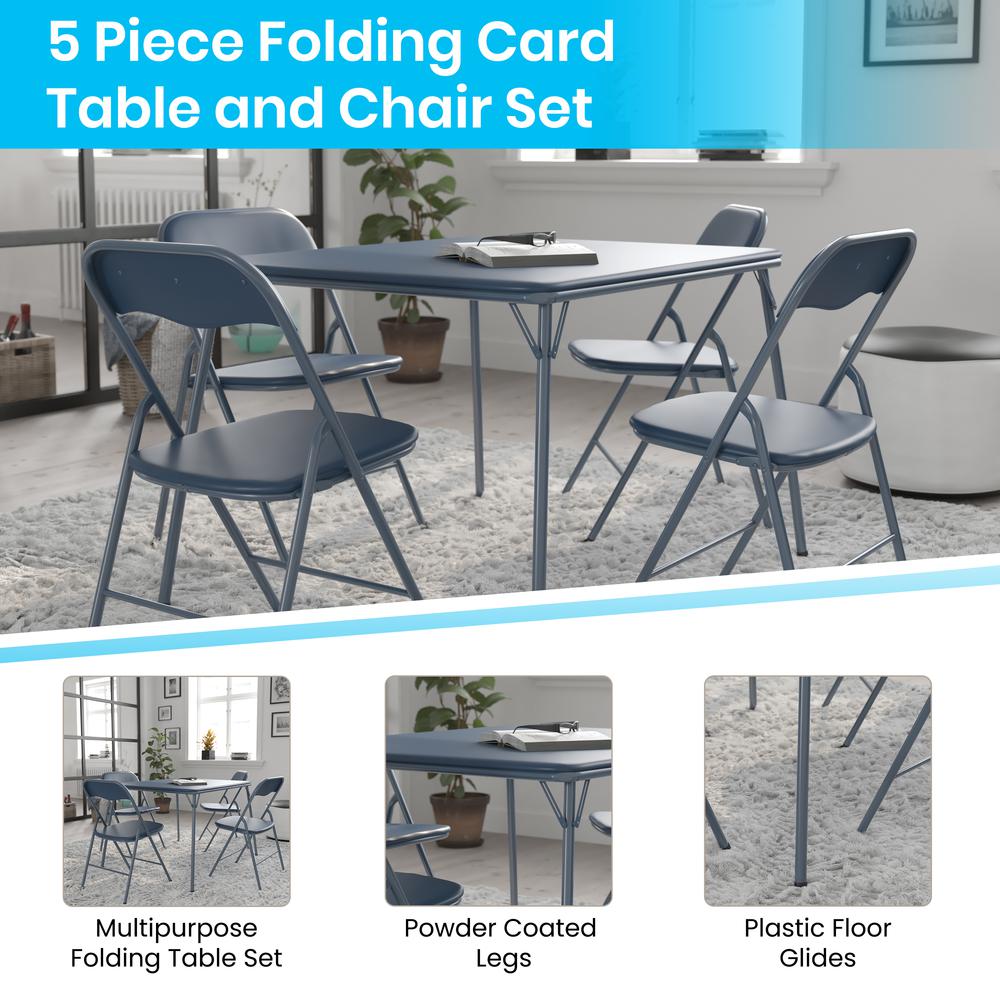5 Piece Navy Folding Card Table and Chair Set - Flash Furniture