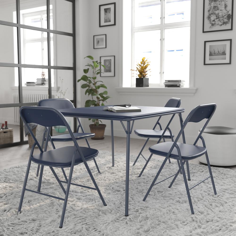 5 Piece Navy Folding Card Table and Chair Set - Flash Furniture