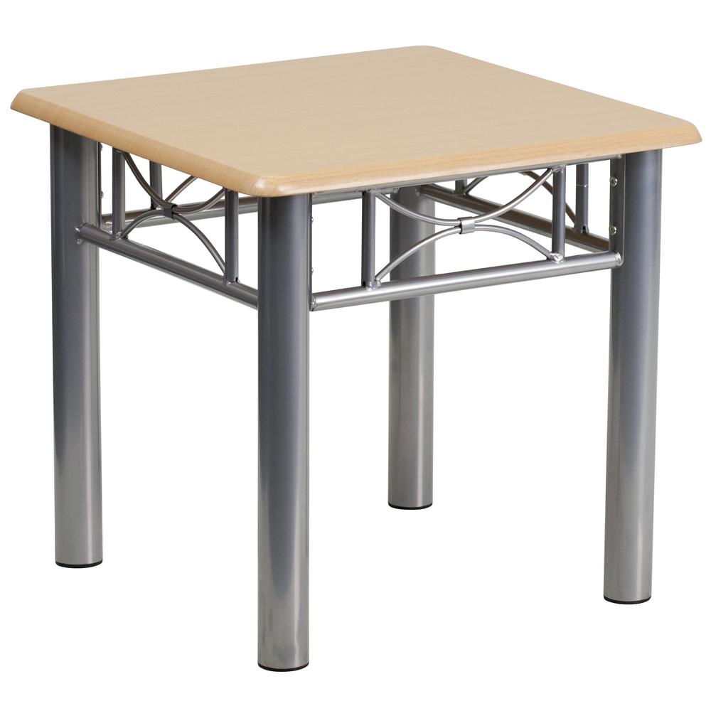 Natural Laminate End Table with Silver Steel Frame - Flash Furniture
