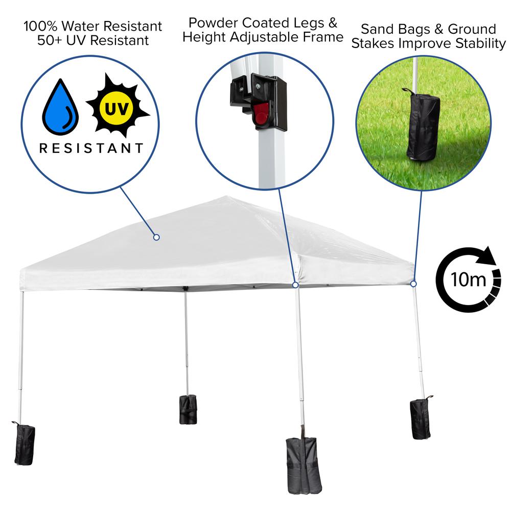 Tent Set-10'x10' Wheeled White Canopy Tent, 6-Foot Table, 4 White Folding Chairs - Flash Furniture