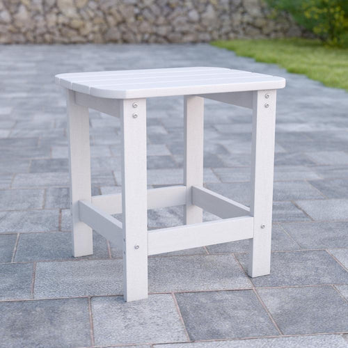 All-Weather Poly Resin Wood Adirondack Side Table in White - Flash Furniture