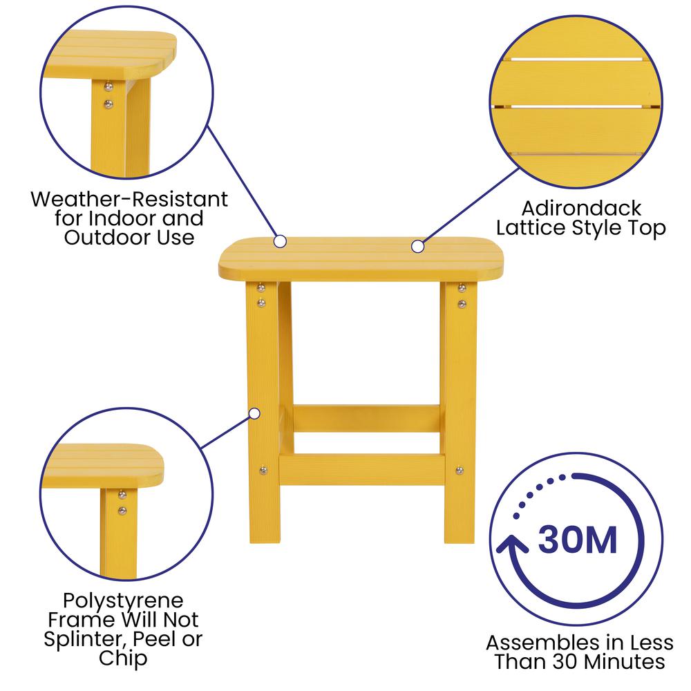 All-Weather Poly Resin Wood Adirondack Side Table in Yellow - Flash Furniture