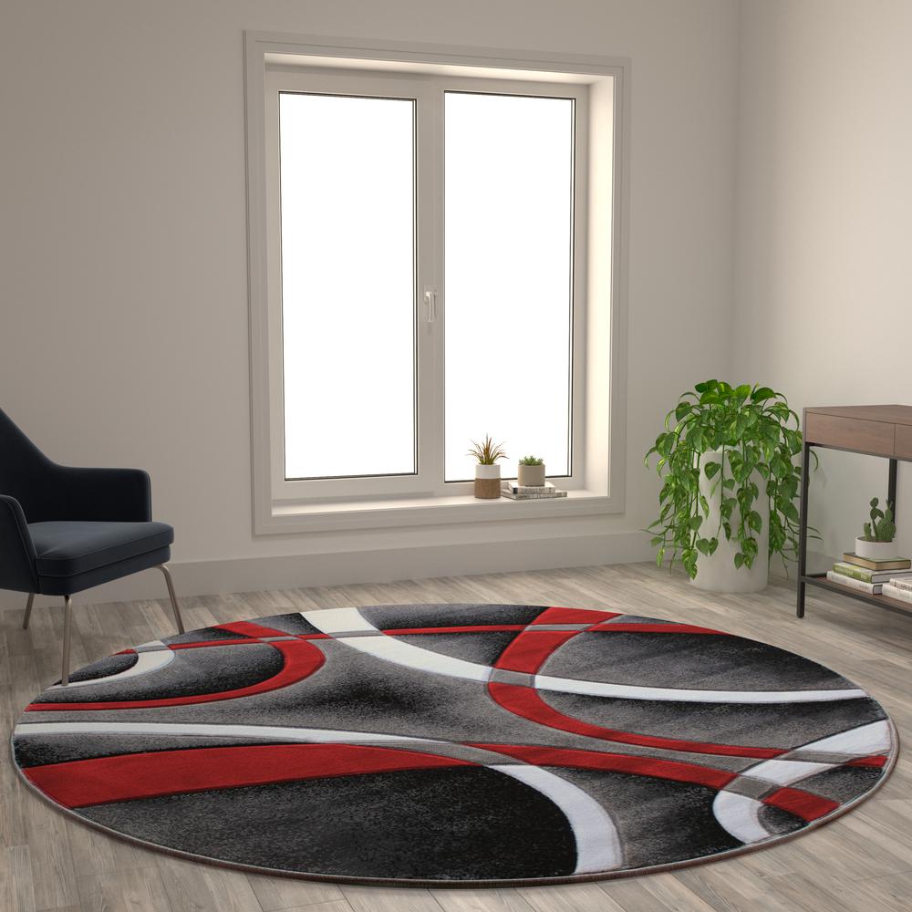 8' x 8' Red Round Abstract Area Rug - Olefin Rug - Flash Furniture