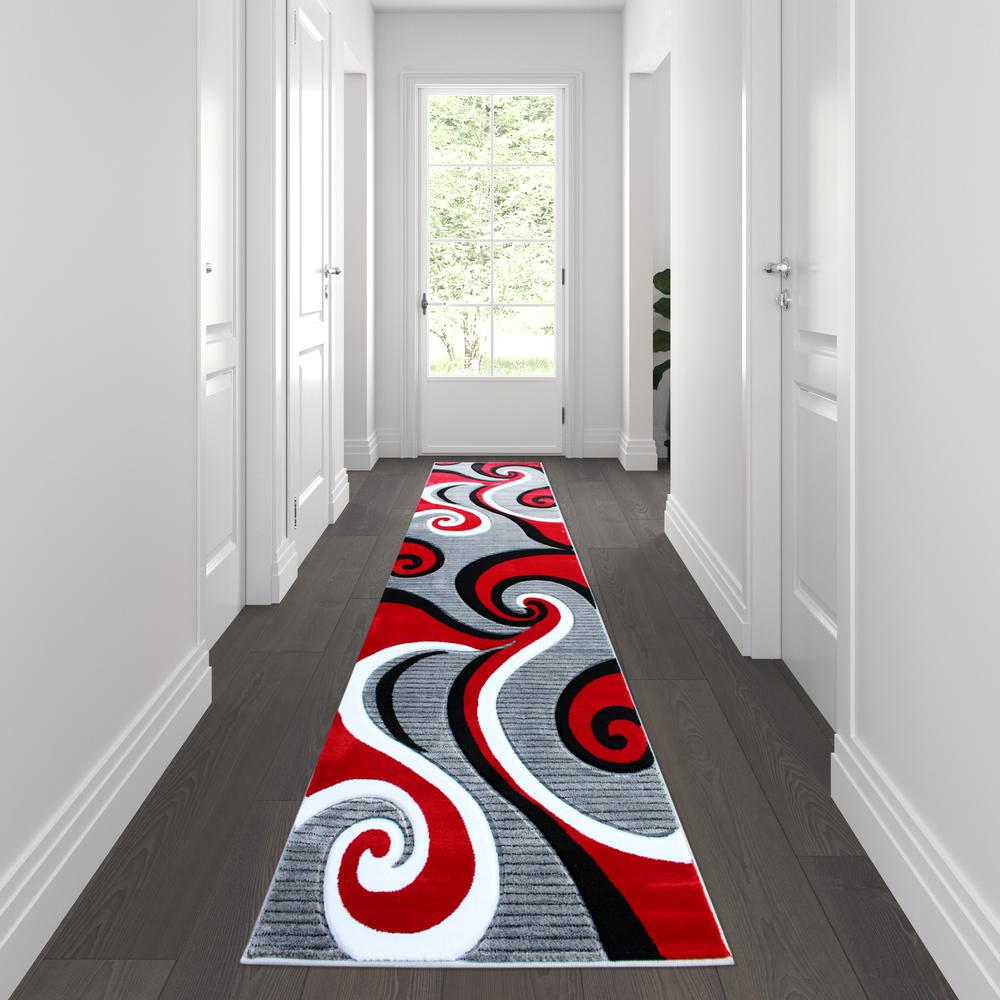 3' x 10' Red Abstract Area Rug - Olefin Rug - Hallway, Entryway, or Bedroom - Flash Furniture