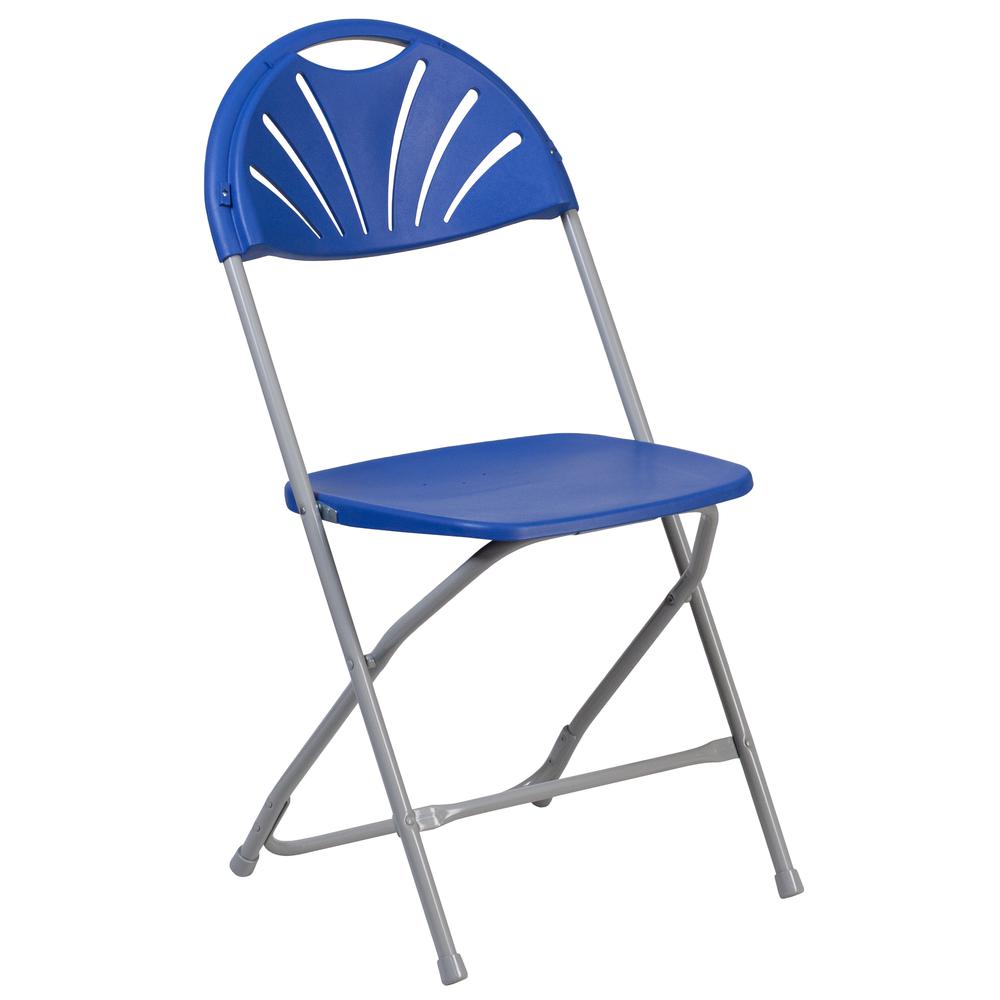 HERCULES Series 650 lb. Capacity Blue Plastic Fan Back Folding Chair - Flash Furniture