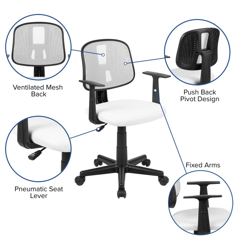 Mid-Back White Mesh Swivel Task Office Chair with Pivot Back and Arms - Flash Furniture