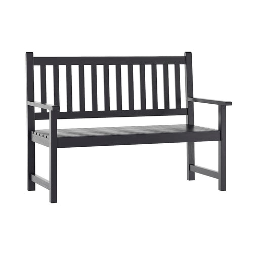 Patio Acacia Wood Bench, 2-Person Slatted Seat Loveseat, Black - Flash Furniture