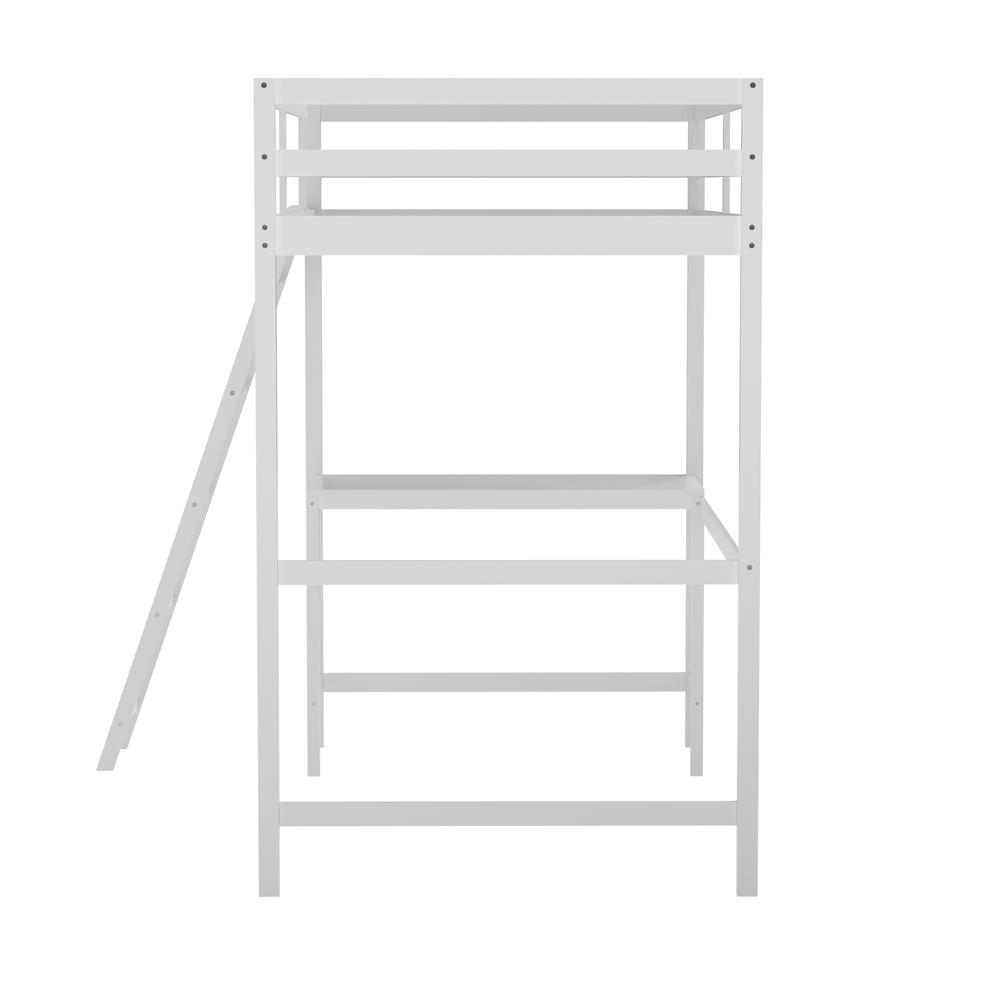 Loft Bed Frame with Desk, Twin Size with Protective Guard Rails - White - Flash Furniture