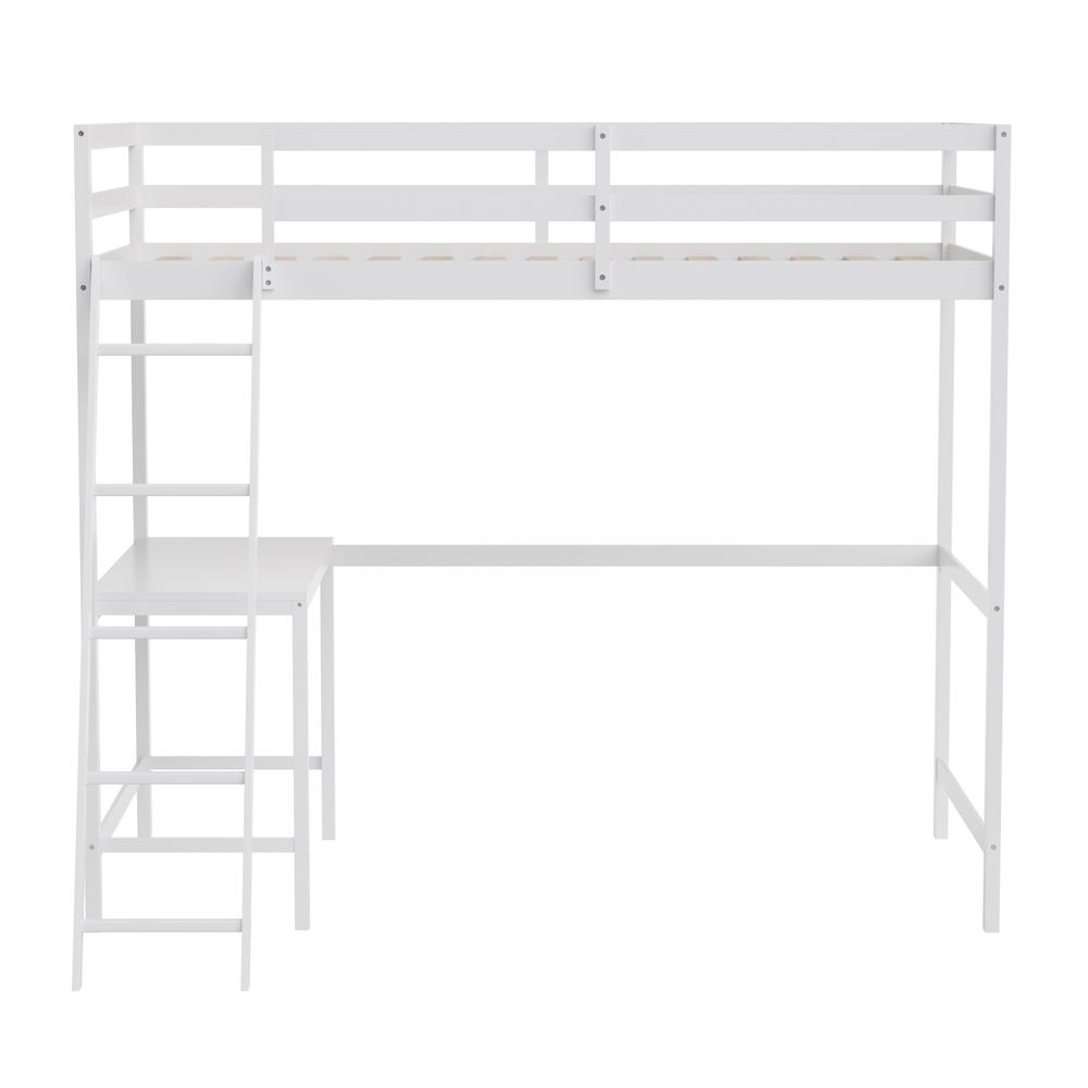 Loft Bed Frame with Desk, Twin Size with Protective Guard Rails - White - Flash Furniture