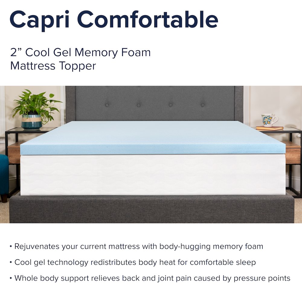 2 inch Cool Gel Mattress Topper with CertiPUR-US Certified Memory Foam - Full - Flash Furniture