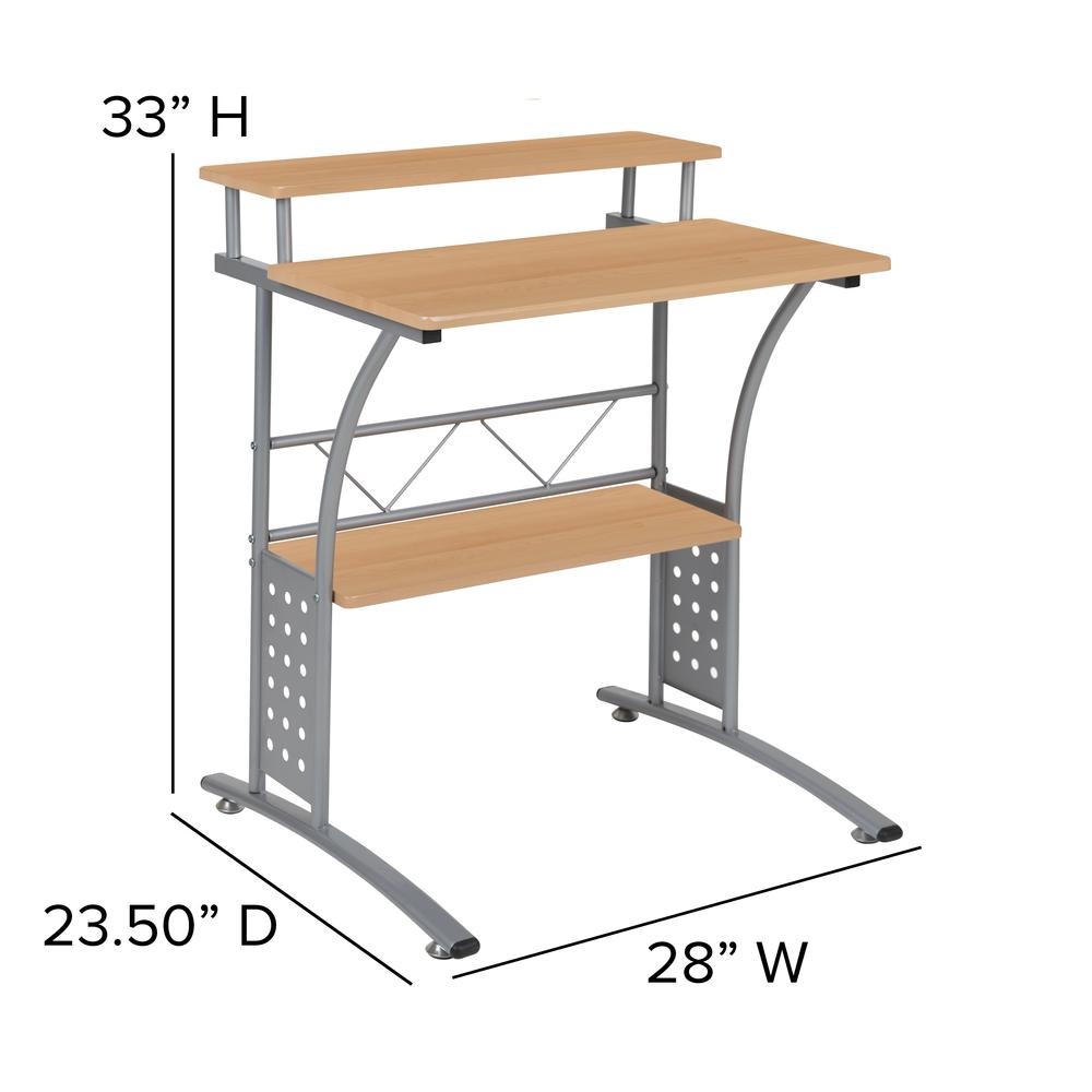 Maple Computer Desk with Top and Lower Storage Shelves - Flash Furniture