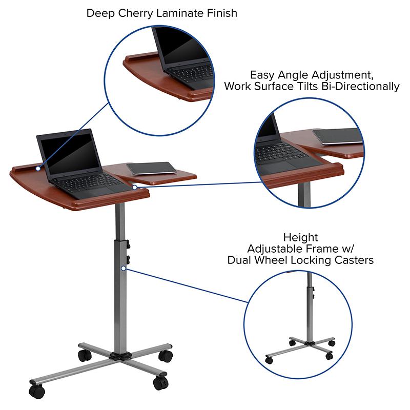 Angle and Height Adjustable Mobile Laptop Computer Table with Cherry Top - Flash Furniture