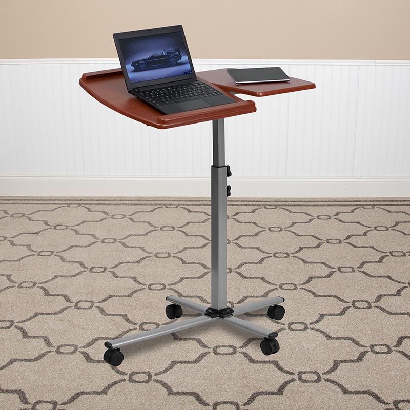 Angle and Height Adjustable Mobile Laptop Computer Table with Cherry Top - Flash Furniture