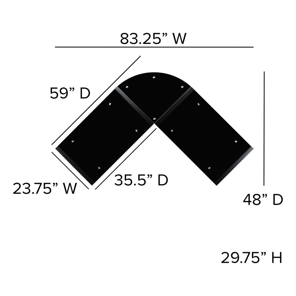 Black Glass L-Shape Corner Computer Desk with Pull-Out Keyboard Tray - Flash Furniture