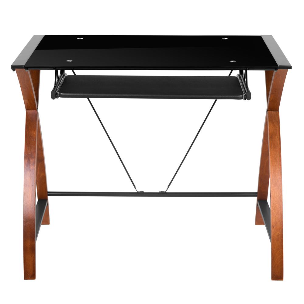 Black Glass L-Shape Corner Computer Desk with Pull-Out Keyboard Tray - Flash Furniture