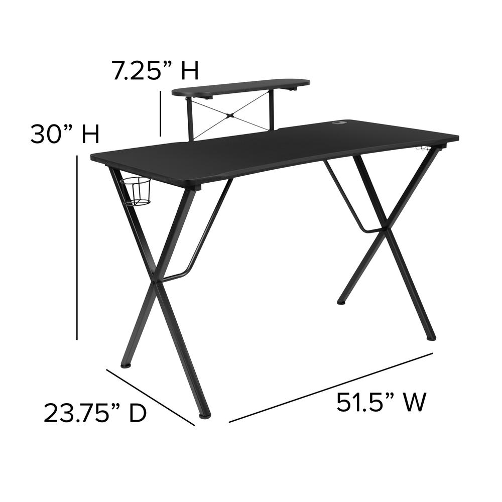Black Gaming Desk with Cup Holder, Headphone Hook, and Monitor/Smartphone Stand - Flash Furniture