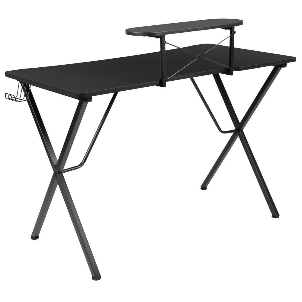 Black Gaming Desk with Cup Holder, Headphone Hook, and Monitor/Smartphone Stand - Flash Furniture