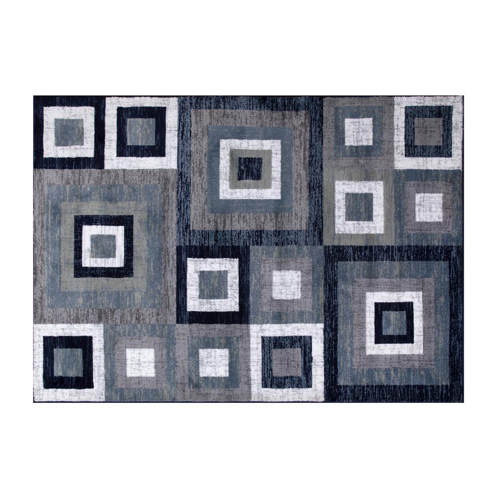 Geometric 6' x 9' Blue, Grey, and White Olefin Area Rug with Cotton Backing - Flash Furniture