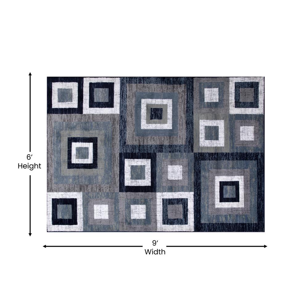 Geometric 6' x 9' Blue, Grey, and White Olefin Area Rug with Cotton Backing - Flash Furniture