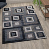 Geometric 6' x 9' Blue, Grey, and White Olefin Area Rug with Cotton Backing - Flash Furniture