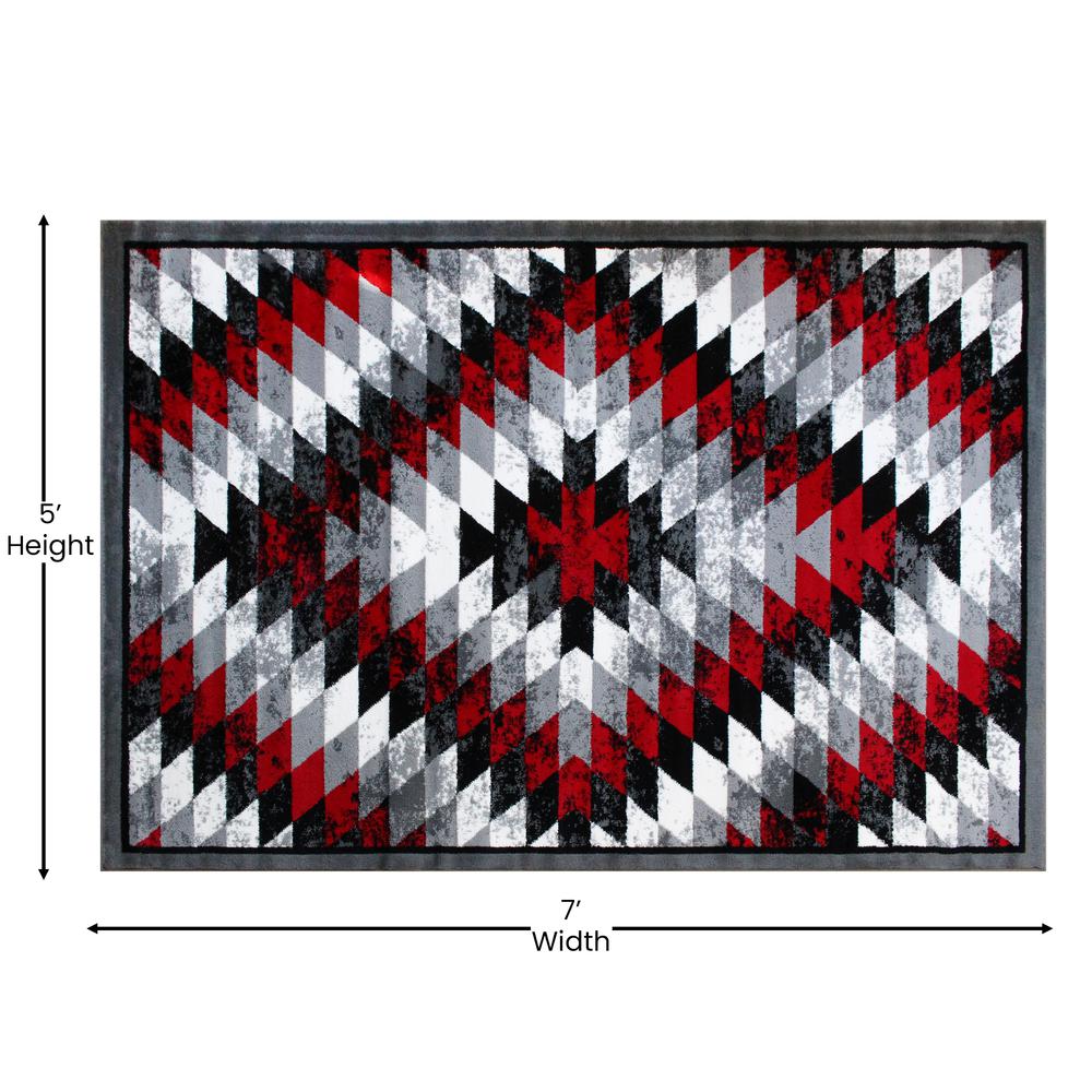 Southwestern 5' x 7' Red Area Rug - Olefin Rug with Jute Backing - Flash Furniture