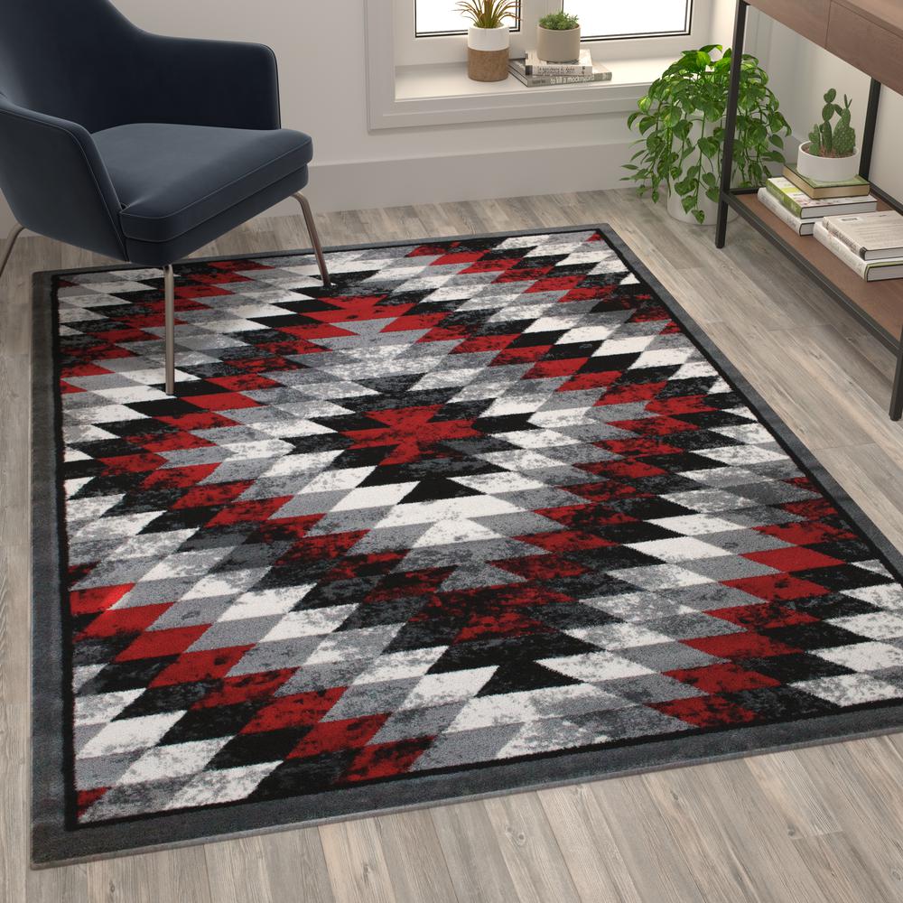 Southwestern 5' x 7' Red Area Rug - Olefin Rug with Jute Backing - Flash Furniture
