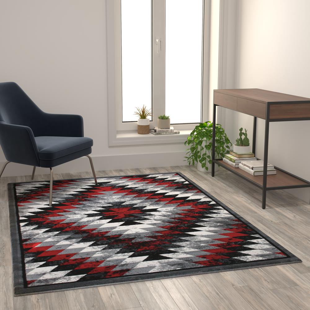 Southwestern 5' x 7' Red Area Rug - Olefin Rug with Jute Backing - Flash Furniture