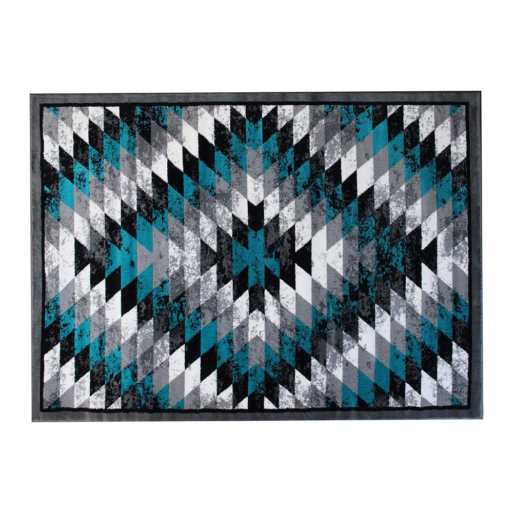 Southwestern 5' x 7' Turquoise Area Rug - Olefin Rug with Jute Backing - Flash Furniture