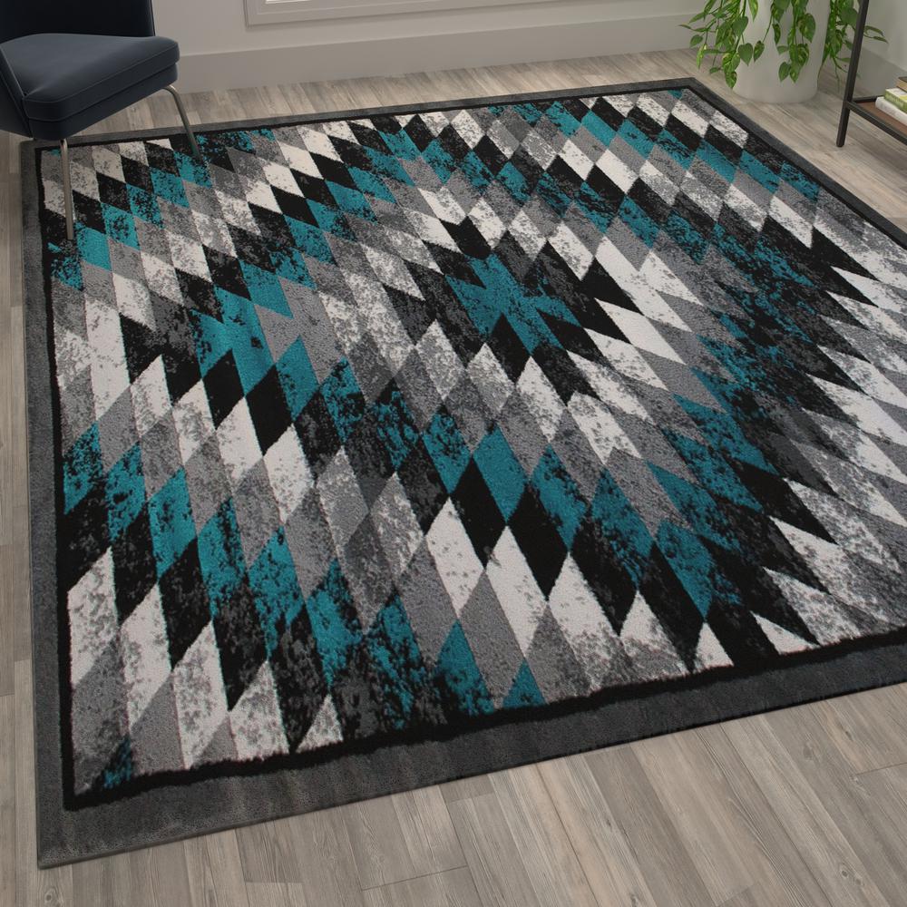 Southwestern 5' x 7' Turquoise Area Rug - Olefin Rug with Jute Backing - Flash Furniture